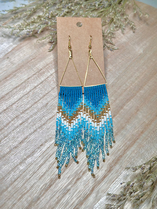 Sea Glass Fringe Beaded Earrings